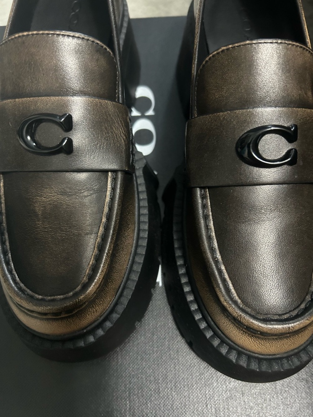 [NWT NWB] COACH loved leather Leah heeled platform loafers (brown black) size 6 - Picture 5 of 5